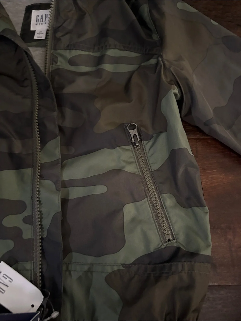 GAP Boys Green and Olive Camo Hooded Jacket